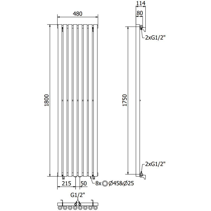 Mexen Nevada radiator decorativ 1800 x 480 mm, 940 W, negru - W201-1800-480-00-70