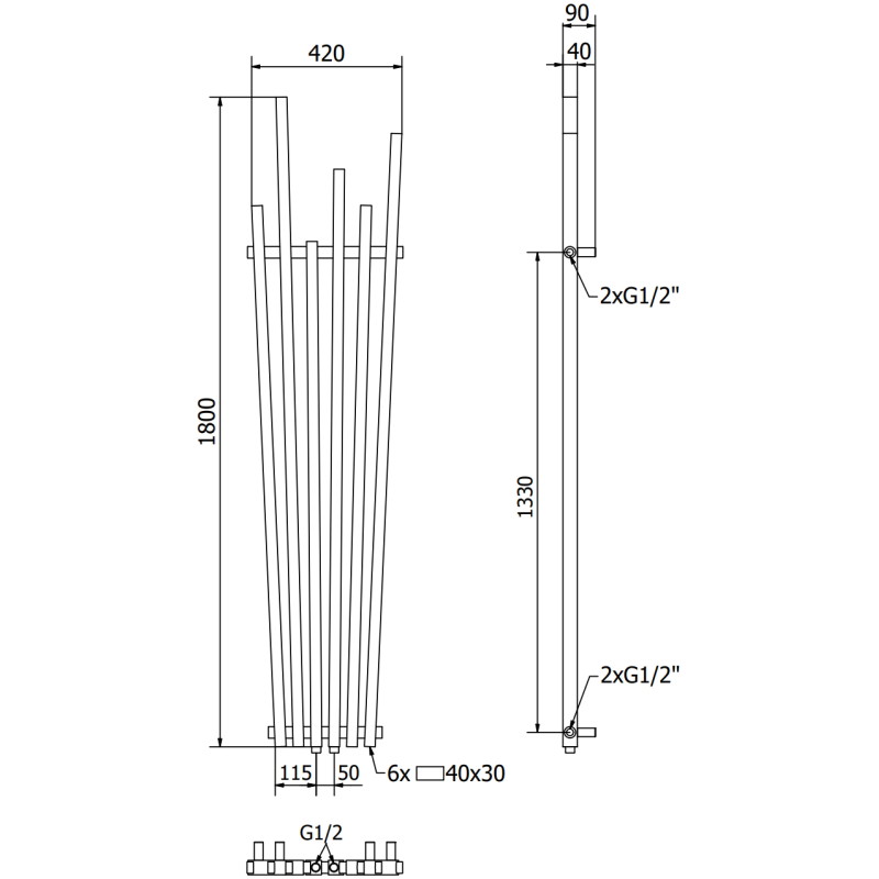 Mexen Omaha Răcitor decorativ 1800 x 420 mm, 655 W, alb - W208-1800-420-00-20