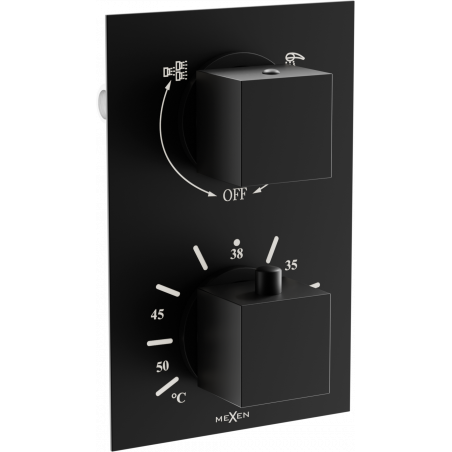Mexen Cube baterie termostatică pentru cadă si duș cu 2 ieșiri, Neagră - 77502-70