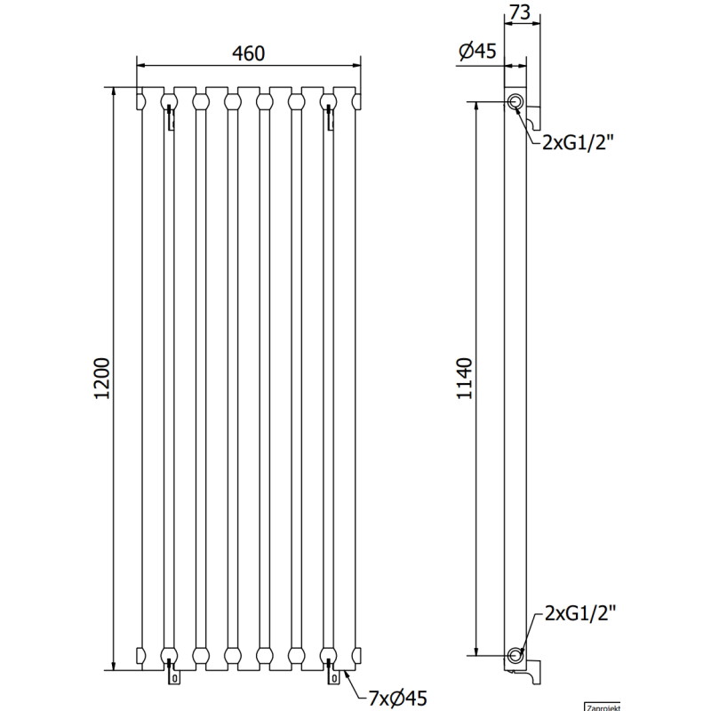 Mexen Texas dekoratív fűtőtest 1200 x 460 mm, 659 W, fehér - W203-1200-460-00-20