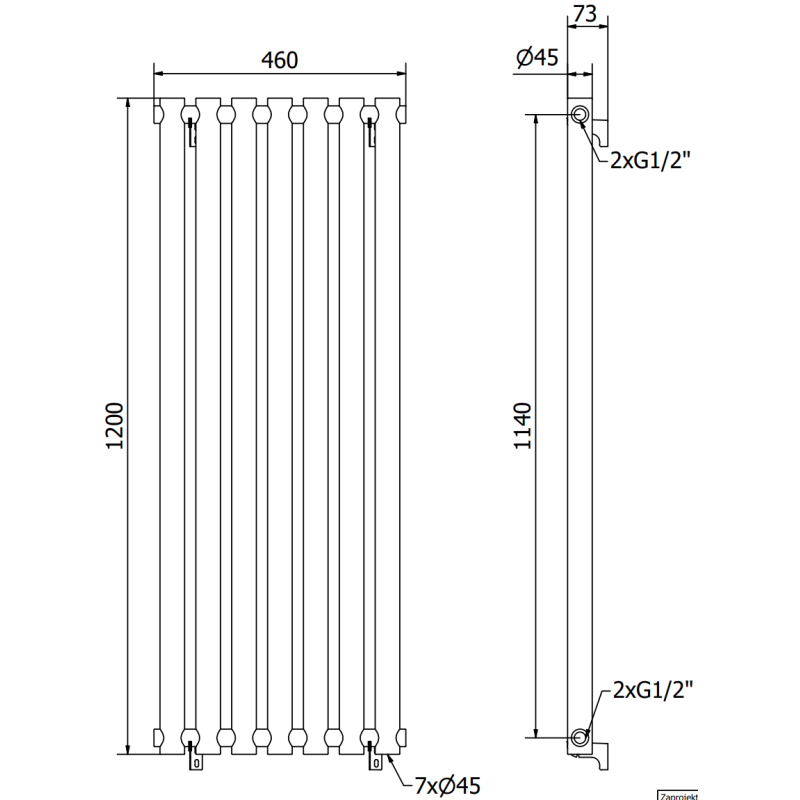 Mexen Texas radiator decorativ 1200 x 460 mm, 659 W, alb - W203-1200-460-00-20