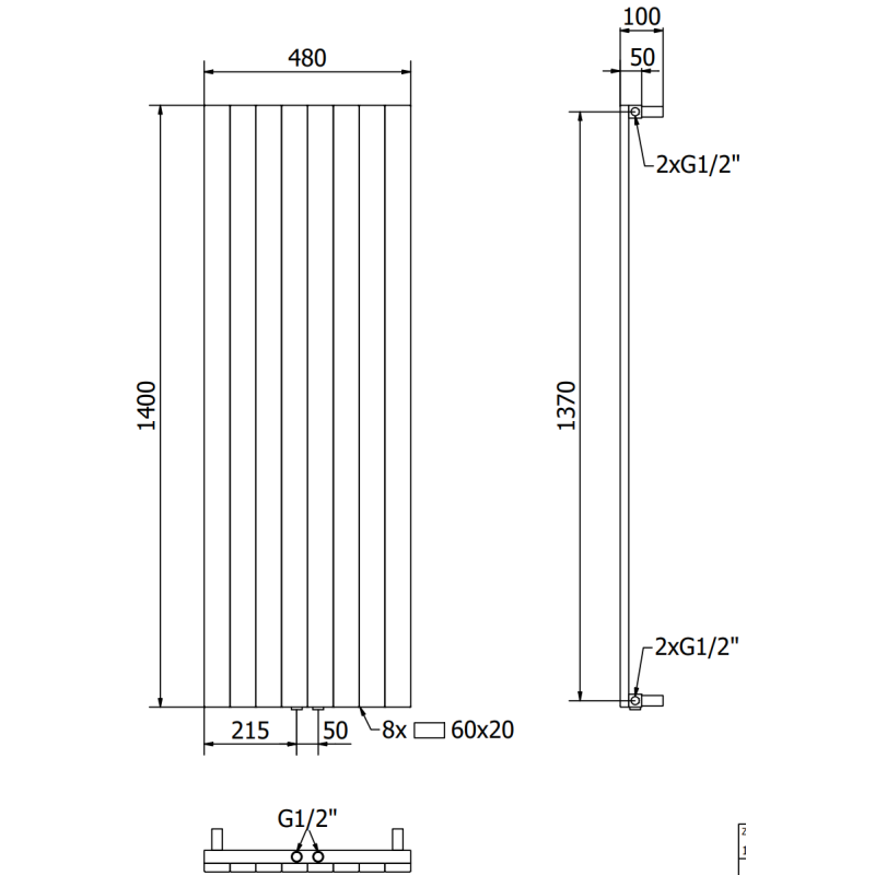 Mexen Topeka radiator decorativ 1400 x 480 mm, 950 W, negru - W210-1400-480-00-70