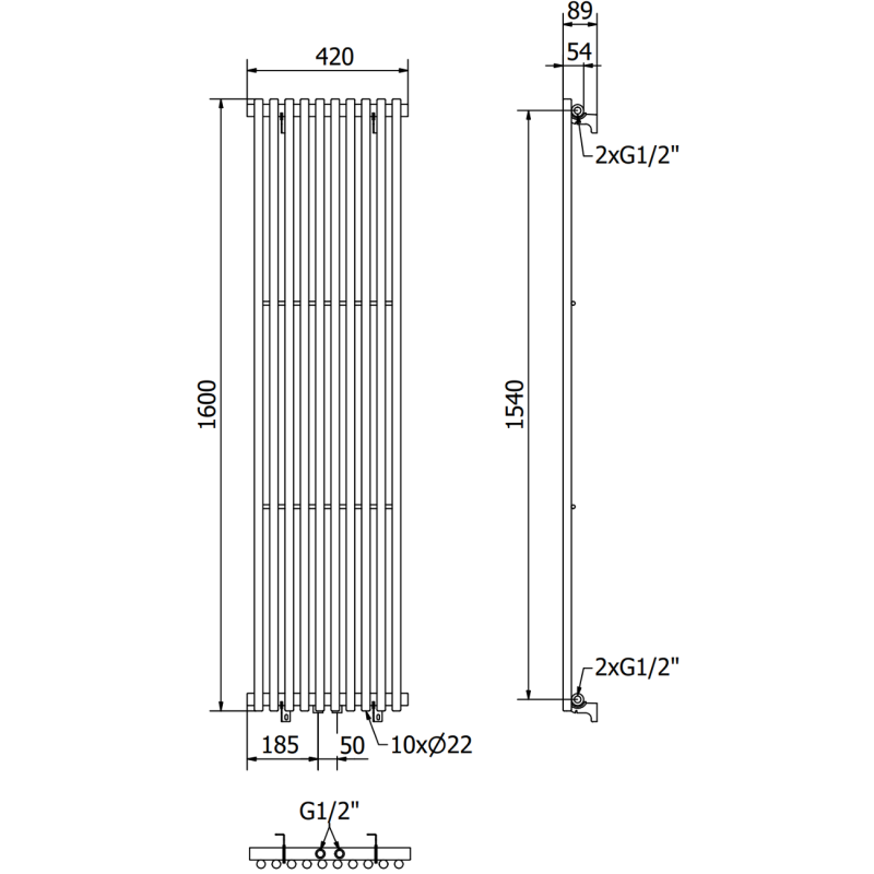 Mexen Tulsa radiator decorativ 1600 x 420 mm, 613 W, negru - W219-1600-420-00-70