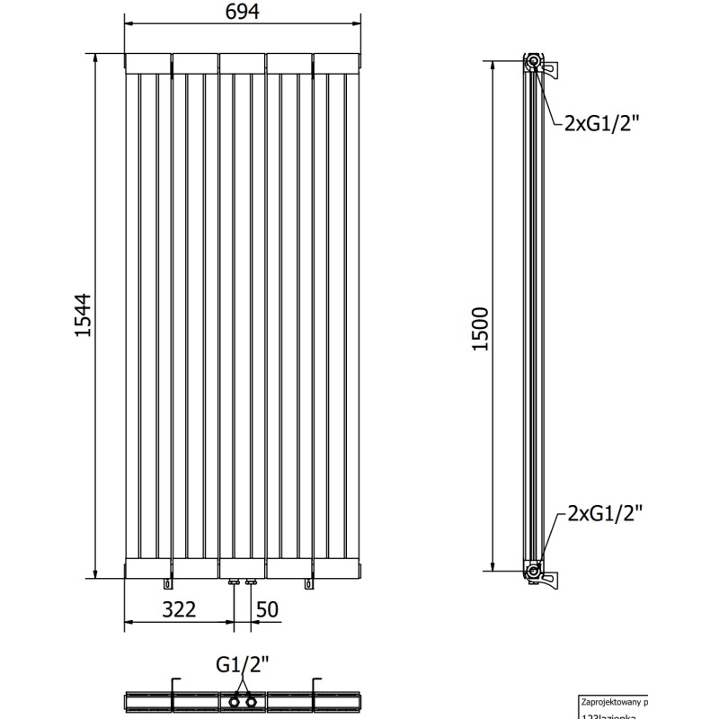 Mexen Waco 1544 x 694 mm-es dekoratív radiátor, 1550 W, fekete - W217-1544-694-00-70
