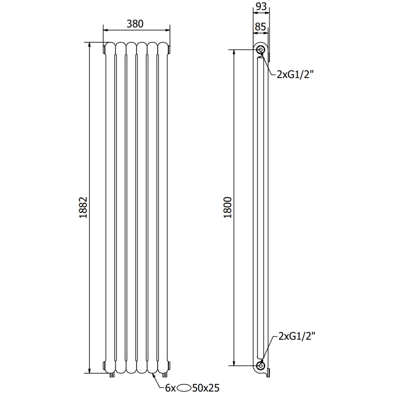 Mexen Kent radiator decorativ 1882 x 380 mm, 1392 W, alb - W216-1882-380-00-20