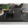 Mexen Cesar chiuvetă de granit cu 1 compartiment cu scurgător și baterie de bucătărie Aster, negru - 6514-77-73450-57-B