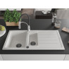 Mexen Andres chiuvetă de granit cu 1,5 compartimente cu scurgător și baterie de bucătărie Aster, alb - 6515-20-73450-07-B