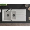 Mexen Andres chiuvetă de bucătărie din granit cu 1,5 compartimente, cu scurgător și baterie Aster, alb - 6515-20-73450-07-B