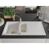 Mexen Andres chiuvetă de granit cu 1,5 compartimente cu scurgător și baterie de bucătărie Aster, alb - 6515-20-73450-57-G
