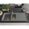 Mexen Andres chiuvetă din granit cu 1,5 compartimente cu picurător și baterie de bucătărie Aster, gri - 6515-71-73450-57-G