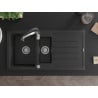 Mexen Andres chiuvetă din granit cu 1,5 camere cu scurgător și baterie de bucătărie Aster, negru/argintiu metalic