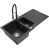 Mexen Andres chiuvetă din granit cu 1,5 camere cu scurgător și baterie de bucătărie Aster, negru/argintiu metalic