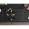 Mexen Andres chiuvetă din granit cu 1,5 compartimente și scurgător și baterie de bucătărie Aster, negru/argintiu
