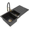 Mexen Andres chiuvetă din granit cu 1,5 compartimente și scurgător și baterie de bucătărie Aster, negru/argintiu