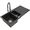 Mexen Andres chiuvetă de granit cu 1,5 cuve, cu scurgător și robinet de bucătărie Aster, negru/auriu metalic