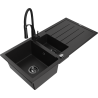 Mexen Andres chiuvetă de granit cu 1,5 compartimente, cu picurător și robinet de bucătărie Aster, negru
