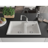 Mexen Tomas chiuvetă de bucătărie din granit cu 2 compartimente și baterie Aster, albă - 6516-20-73450-07