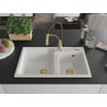 Mexen Tomas chiuvetă de bucătărie dublă din granit cu baterie Aster, alb - 6516-20-73450-57-G