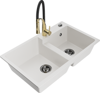 Mexen Tomas 2 rekeszes gránit mosogató Aster konyhai csapteleppel, fehér - 6516-20-73450-57-B