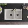 Mexen Tomas Chiuvetă de granit cu 2 compartimente și baterie de bucătărie Aster, Albă - 6516-20-73450-57-B