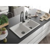 Mexen Tomas chiuvetă de granit cu 2 compartimente cu baterie de bucătărie Aster, albă - 6516-20-73450-70-B