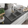 Mexen Tomas chiuvetă granit 2-camere cu baterie bucătărie Aster, gri - 6516-71-73450-57-B