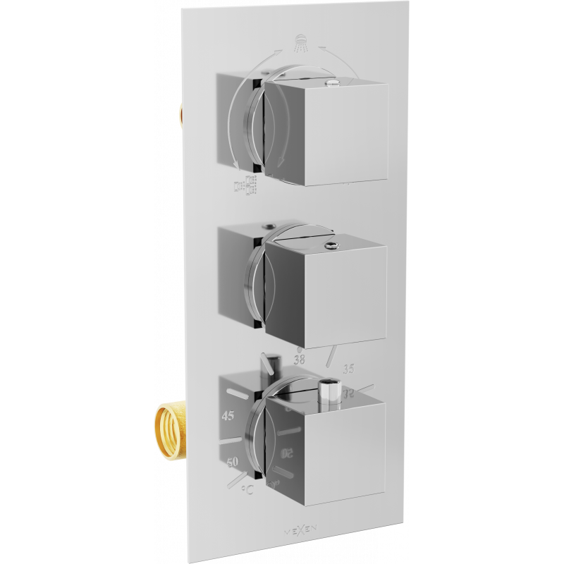 Mexen Cube termosztatikus kád-zuhany csaptelep 3 kimenettel, króm - 77503-00