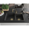 Mexen Tomas chiuvetă din granit cu două cuve și baterie de bucătărie Aster, negru/argintiu metalic - 6516-73-73450-57-G