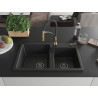Mexen Tomas chiuvetă de granit cu 2 compartimente cu baterie de bucătărie Aster, negru/argintiu metalic - 6516-73-73450-57-B