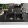 Mexen Tomas chiuvetă de granit cu 2 compartimente și baterie de bucătărie Aster, negru/auriu metalizat - 6516-75-73450-07