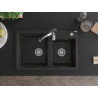 Mexen Tomas chiuvetă de granit cu 2 compartimente și baterie de bucătărie Aster, negru/auriu metalizat - 6516-75-73450-07