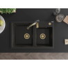 Mexen Tomas 2 rekeszes gránit mosogató Aster konyhai csappal, fekete/arany metál - 6516-75-73450-57-G
