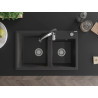 Mexen Tomas chiuvetă de granit cu 2 compartimente și baterie de bucătărie Aster, negru picurat - 6516-76-73450-07
