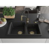 Mexen Tomas chiuvetă de bucătărie din granit cu 2 compartimente și baterie de bucătărie Aster, negru - 6516-77-73450-57-G