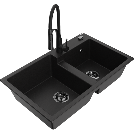 Mexen Tomas chiuvetă granit dublă cu baterie bucătărie Aster, negru - 6516-77-73450-70-B