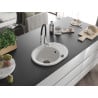 Mexen Kevin chiuvetă de granit cu 1 compartiment, cu scurgător și baterie de bucătărie Aster, alb - 6517-20-73450-07-B