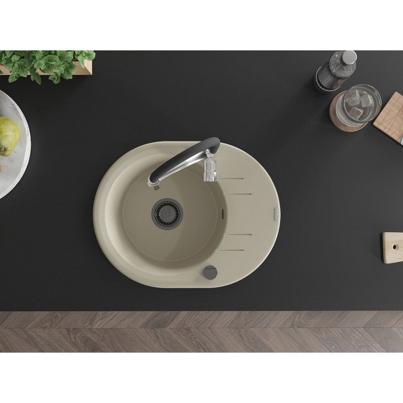 Mexen Kevin egymedencés gránit mosogató csepegtetővel és Aster konyhai csapteleppel, bézs - 6517-69-73450-07-B