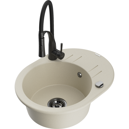 Mexen Kevin chiuvetă de granit cu 1 compartiment cu scurgător și baterie de bucătărie Aster, bej - 6517-69-73450-70-B