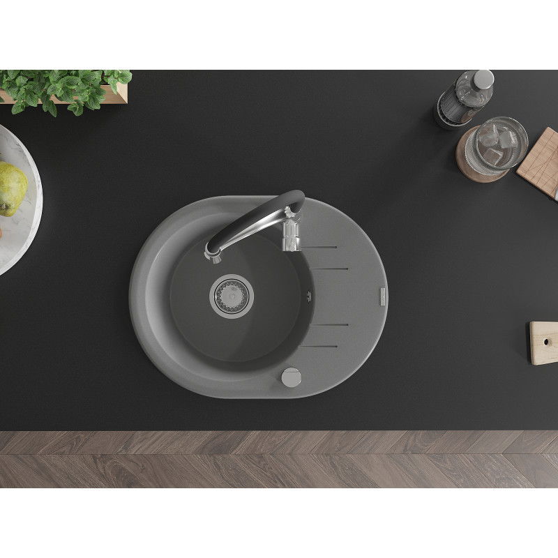 Mexen Kevin 1-medencés gránit mosogató csepegtetővel és Aster konyhai csapteleppel, szürke - 6517-71-73450-07