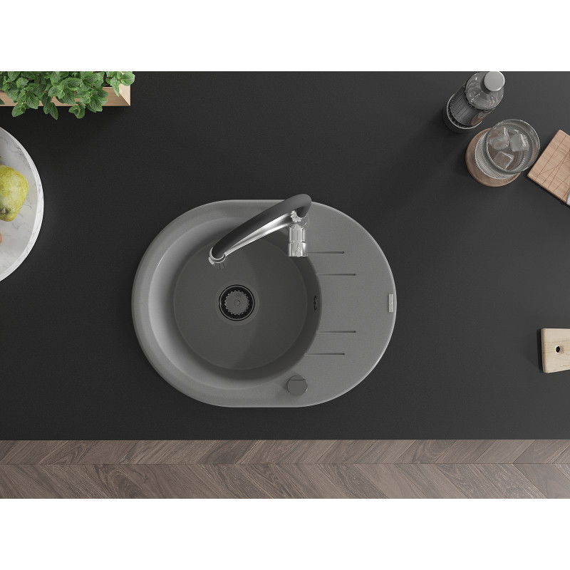 Mexen Kevin egykamrás gránit mosogató csepegtetővel és Aster konyhai csapteleppel, szürke - 6517-71-73450-07-B