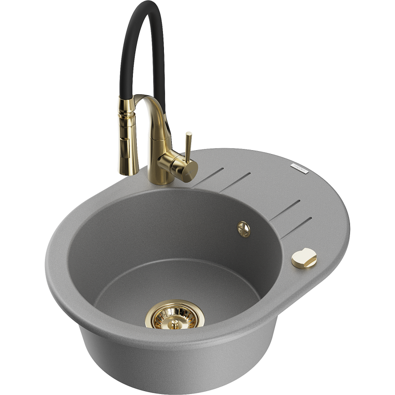 Mexen Kevin 1-medencés gránit mosogató lefolyóval és Aster konyhai csapteleppel, szürke - 6517-71-73450-57-G