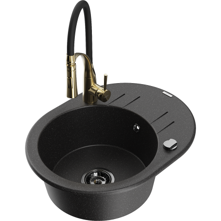 Mexen Kevin chiuvetă de granit cu 1 compartiment cu scurgător și baterie de bucătărie Aster, negru/argintiu metalizat