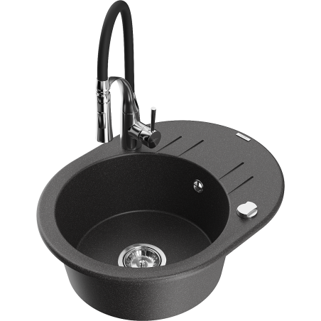 Mexen Kevin chiuvetă de granit cu 1 compartiment, cu scurgător și baterie de bucătărie Aster, negru pătat