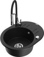 Mexen Kevin chiuvetă de granit cu o cuvă și scurgător și robinet de bucătărie Aster, negru - 6517-77-73450-07