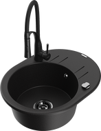 Mexen Kevin chiuvetă de granit cu o cuvă și picurător și baterie de bucătărie Aster, negru - 6517-77-73450-70-B