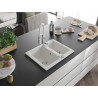 Mexen Carlos chiuvetă de granit cu 1,5 compartimente cu baterie de bucătărie Aster, albă - 6518-20-73450-02