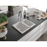 Mexen Carlos chiuvetă de bucătărie din granit 1,5 compartimente cu baterie de bucătărie Aster, alb - 6518-20-73450-07