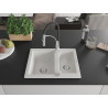 Mexen Carlos chiuvetă de bucătărie din granit cu 1,5 compartimente cu baterie de bucătărie Aster, alb - 6518-20-73450-07