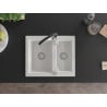 Mexen Carlos chiuvetă de bucătărie din granit 1,5 compartimente cu baterie de bucătărie Aster, alb - 6518-20-73450-07