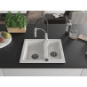 Mexen Carlos chiuvetă din granit cu 1,5 camere și baterie de bucătărie Aster, albă - 6518-20-73450-07-B